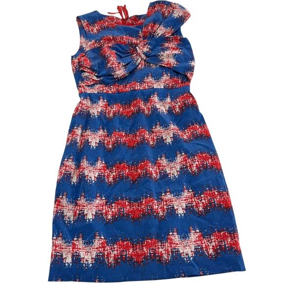 Tracy Reese Dress Womens 0 Red Blue Twist Chevron‎ Sheath Mini Anthropologie - Picture 1 of 9